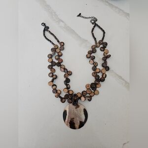 Vintage Shell w/ Brown and Tan Beaded Necklace